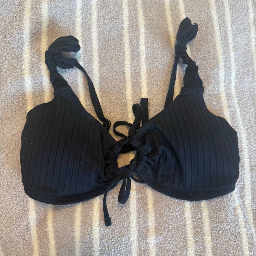 Hollister Black Bikini Top with Ruffle Strap Details